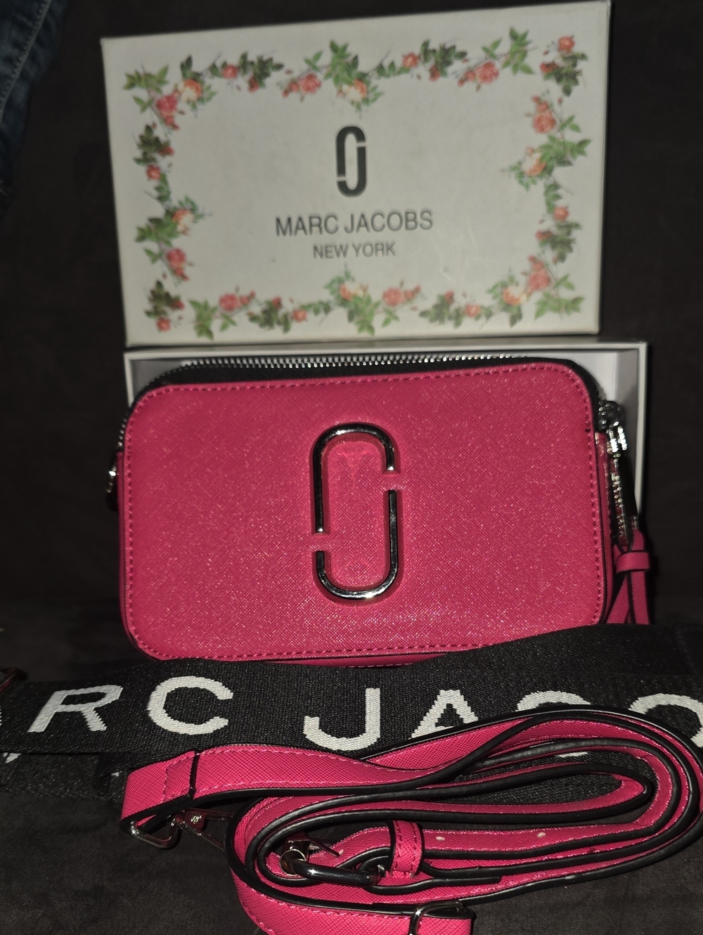 Marc Jacobs Saffiano Leather Snapshot Camera Bag in Bright Pink Authentic/receip
